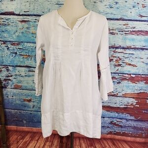 Claudio Milano White Button-Down Tunic Dress Size L